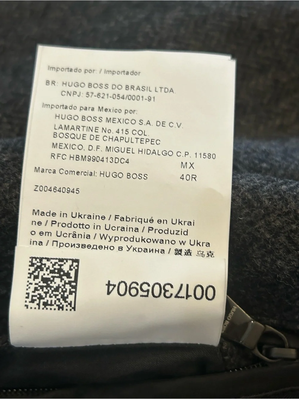Hugo Boss 40R Gray Wool Blend Zip Front Jacket Men’s Large